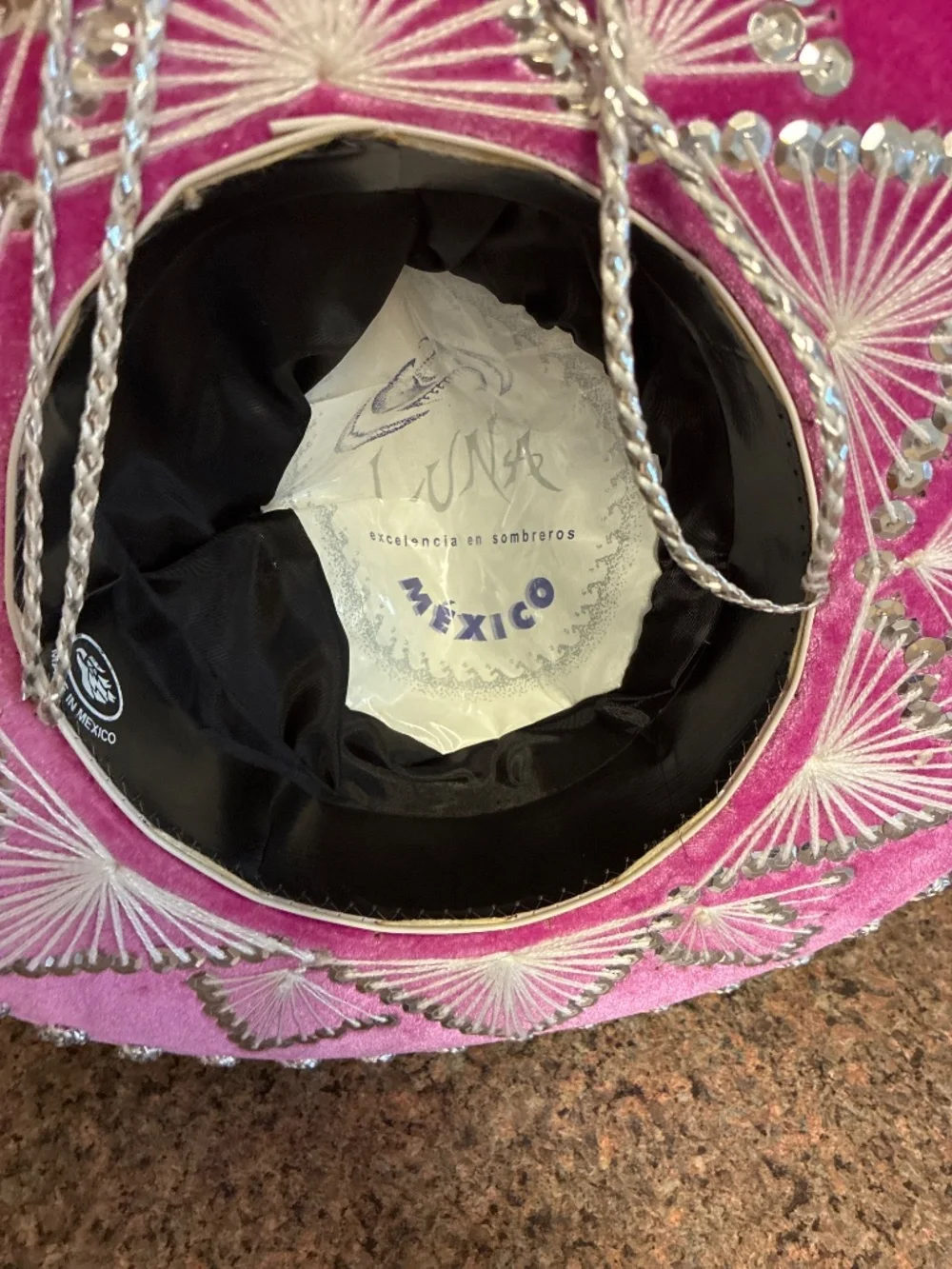 Mexican Sombrero NWOT Luna Pink Velvet With Silver/Whte accents